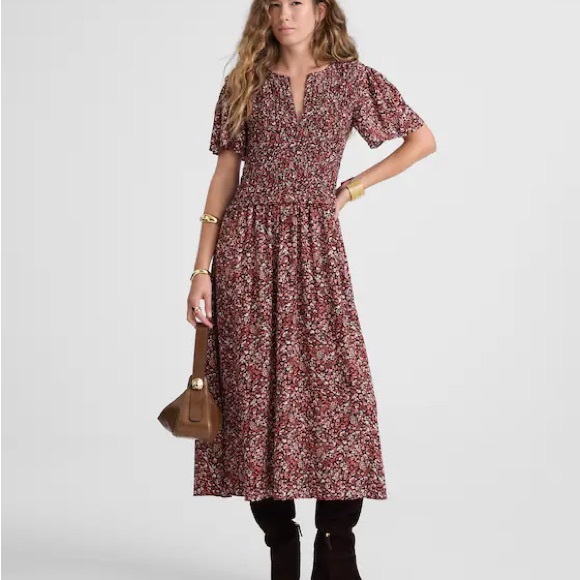 Madewell Dresses & Skirts - Madewell Zip-Front Flutter-Sleeve Midi Dress Floral Daphne Floral Raisin Blush